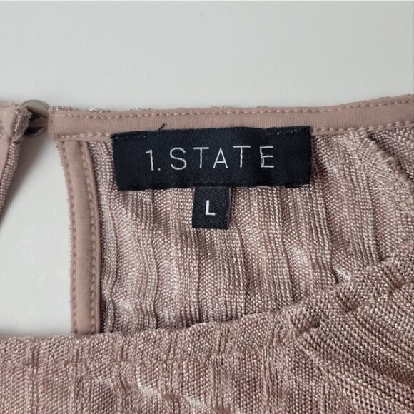 1. State Smocked Sleeve Ribbed Blouse Shadow Pink Long Sleeve Metallic L - Picture 9 of 13